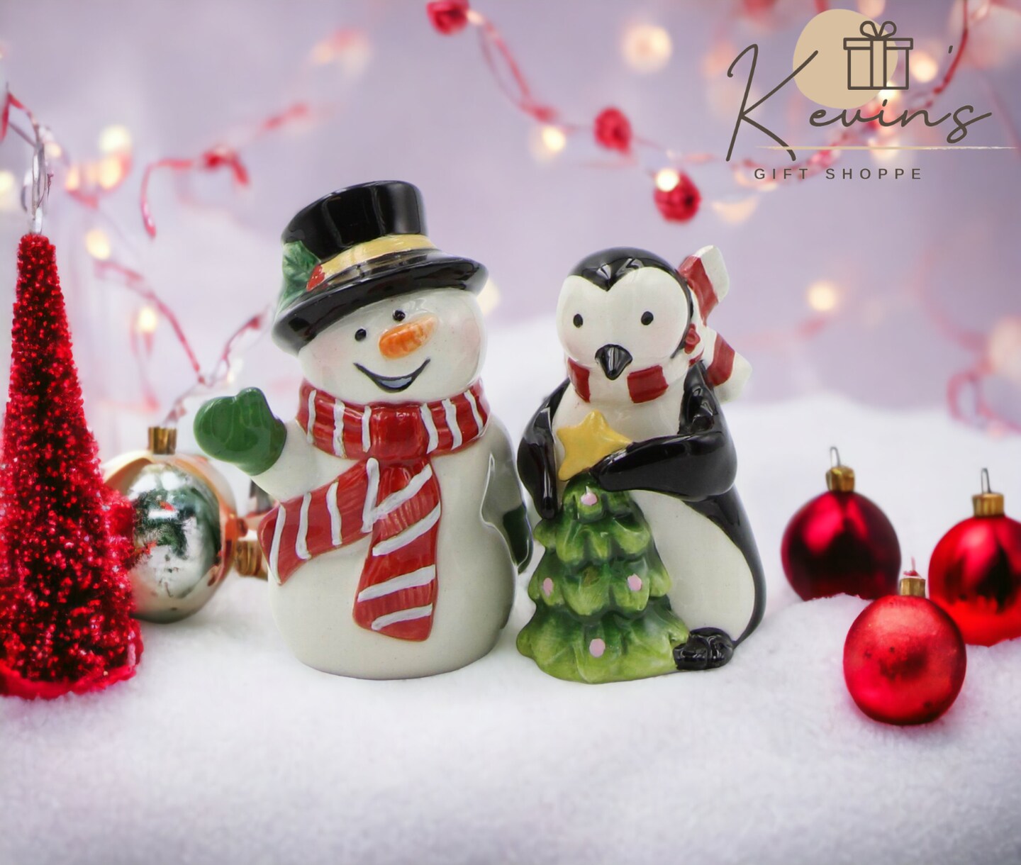 Ceramic Snowman and Penguin Ceramic Salt and Pepper Shakers, Home D&#xE9;cor, Gift for Her, Gift for Mom, Kitchen D&#xE9;cor, Christmas D&#xE9;cor
