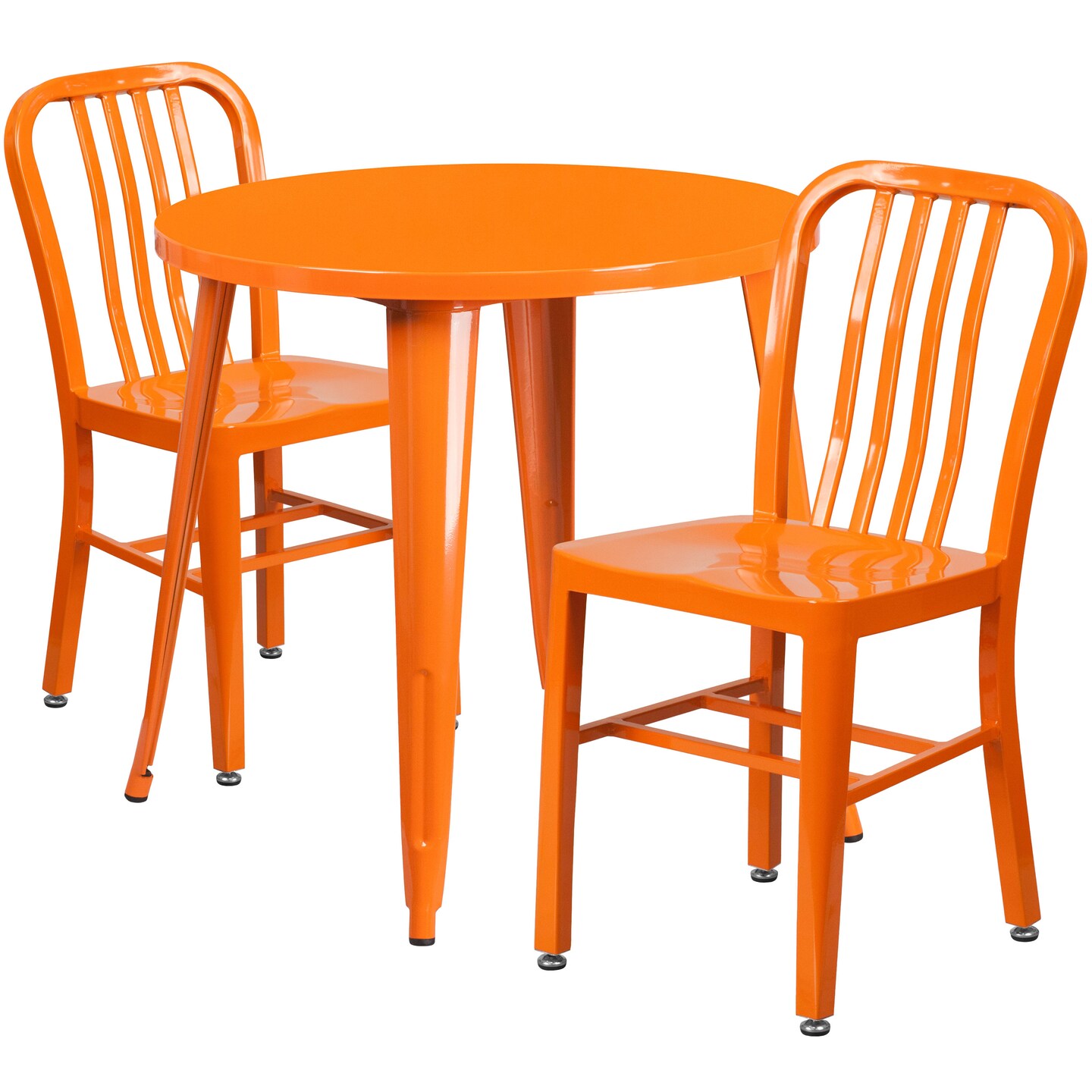 Emma and Oliver Commercial Grade 30" Round Metal Indoor-Outdoor Table Set & 2 Slat Back Chairs