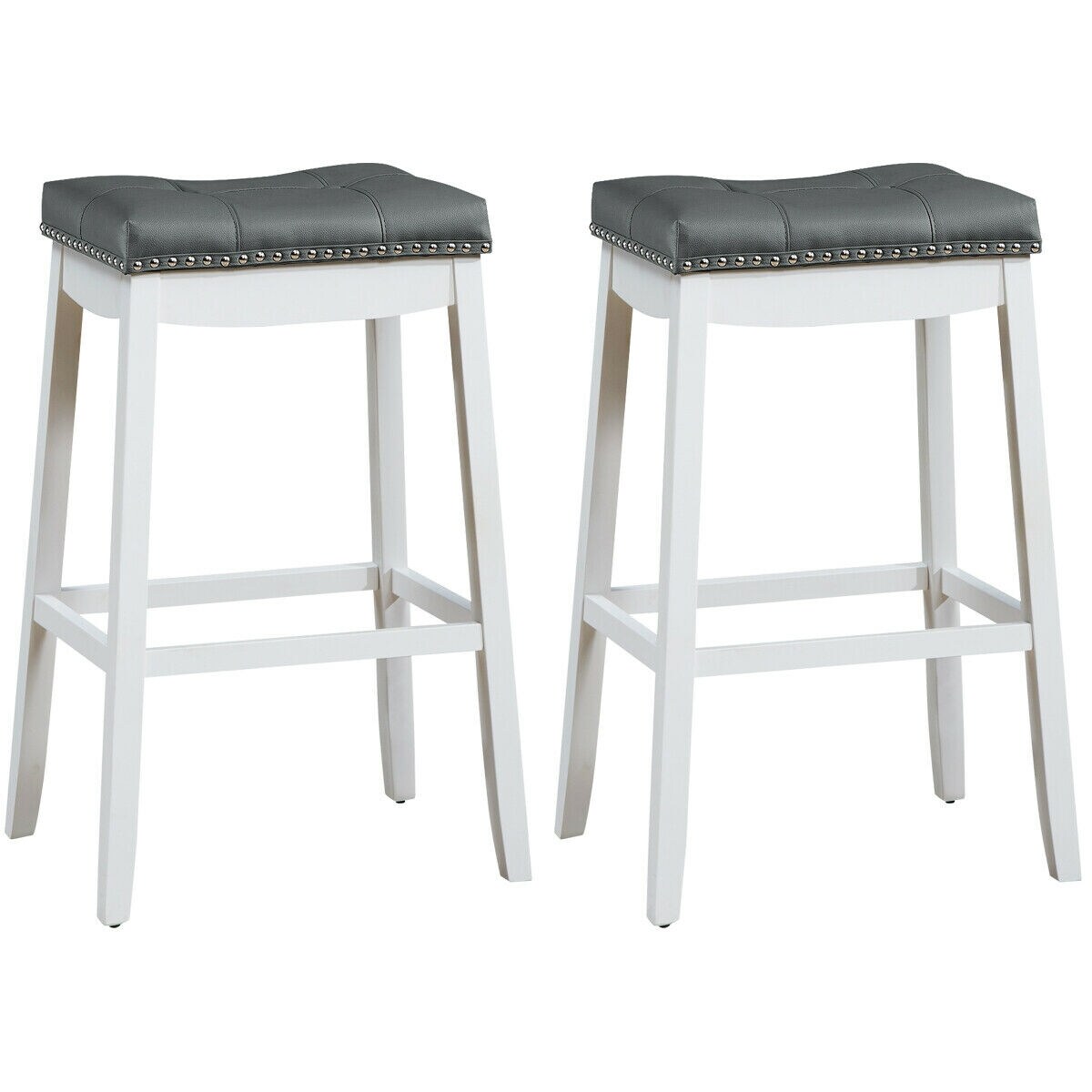 29 Inch Set of 2 Backless Bar Stools with Ergonomic Padded Saddle Seat and Wooden Legs