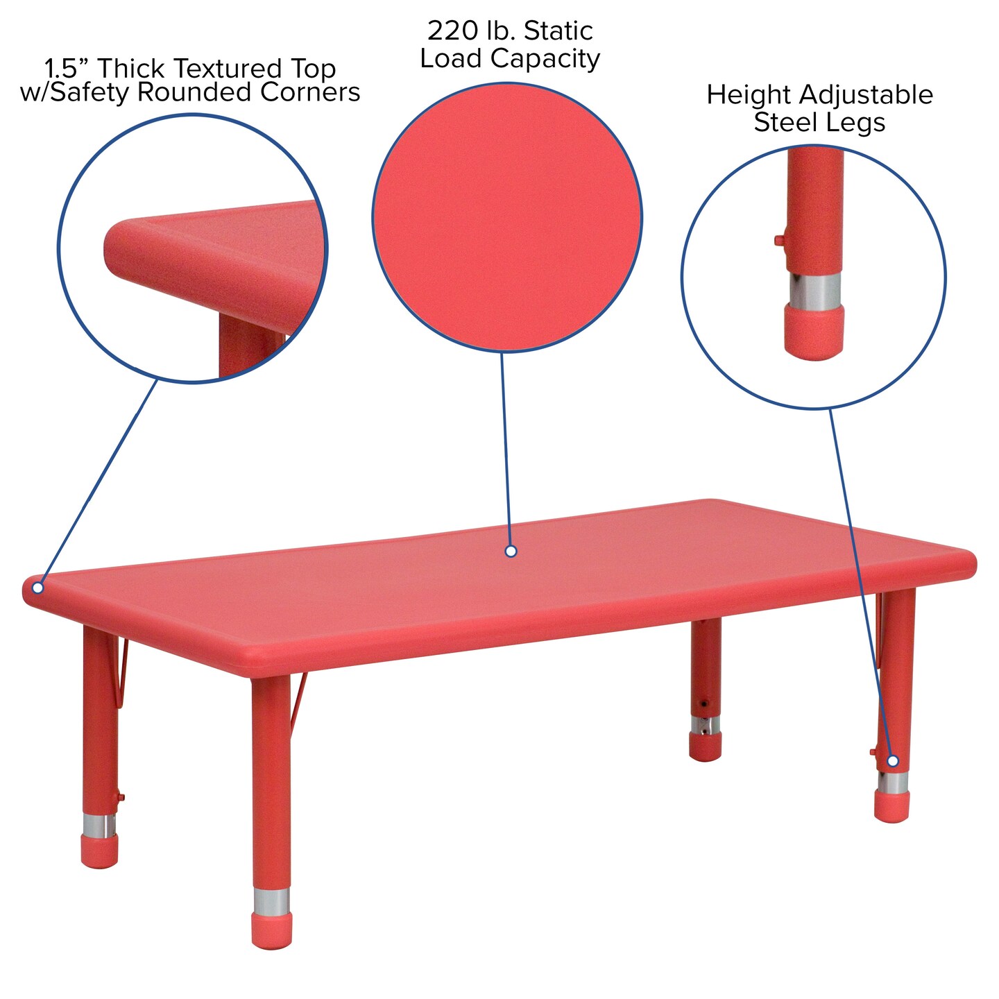 Emma and Oliver 24&#x22;W x 48&#x22;L Rectangular Plastic Height Adjustable Activity Table