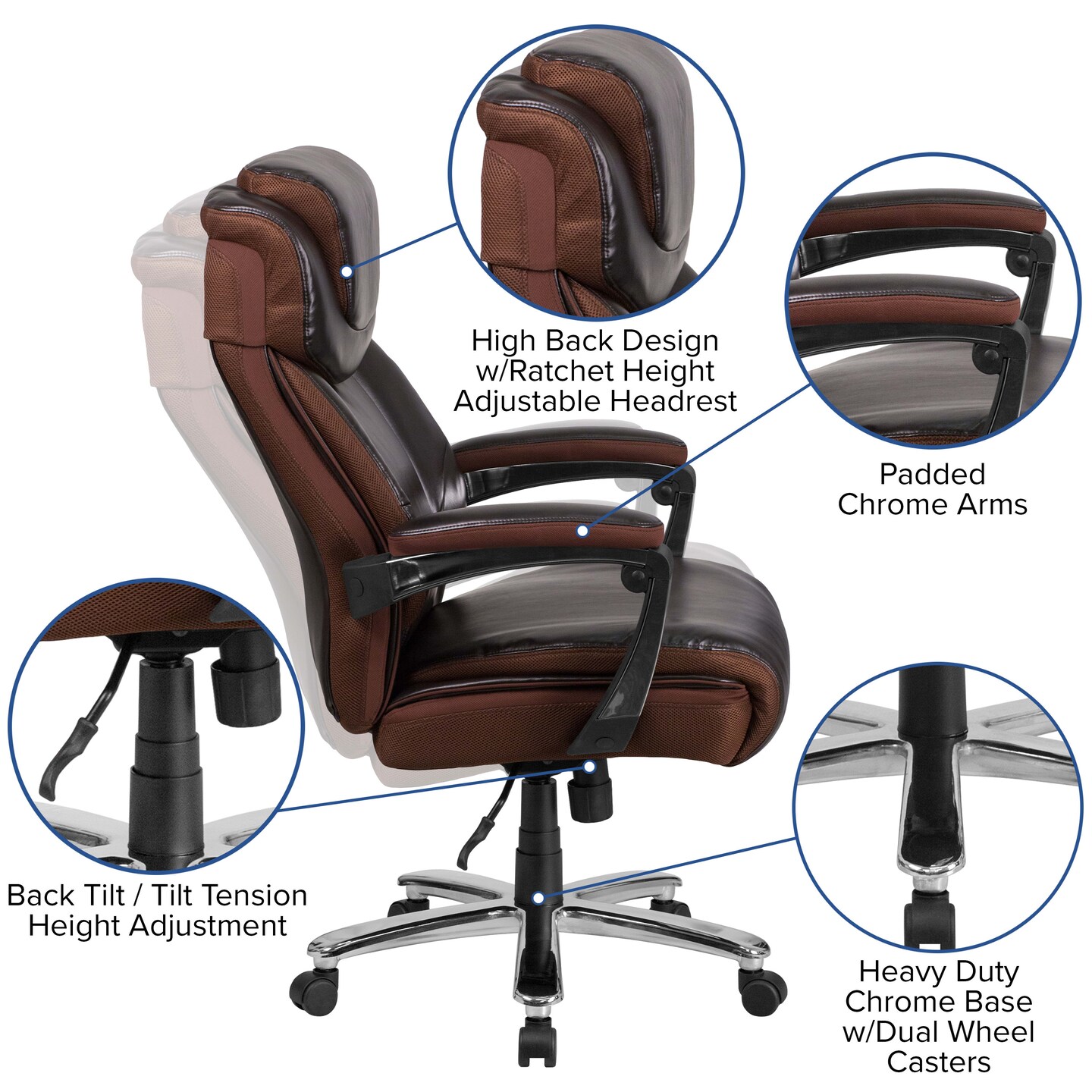 Emma and Oliver 500 lb. Big &#x26; Tall Height Adjustable Headrest Swivel Ergonomic Office Chair