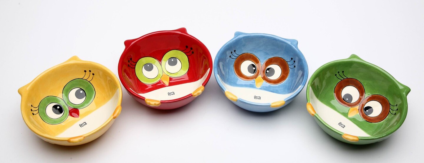 Ceramic Set Of 4 Owl Bowls, Home D&#xE9;cor, Gift for Her, Gift for Mom, Kitchen D&#xE9;cor, Birdwatcher Gift