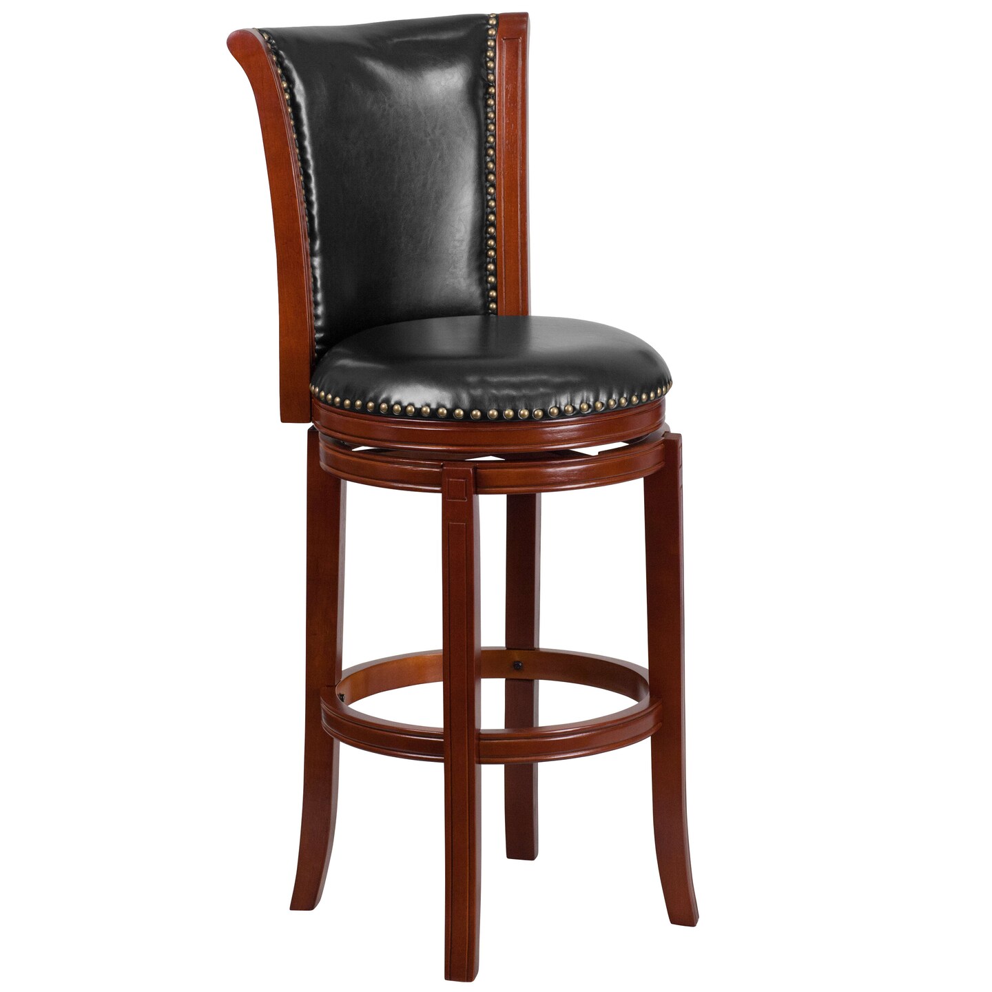 Merrick Lane Marin 30&#x22; Wooden Bar Stool with Upholstered Swivel Seat &#x26; Panel Back with Nail Head Trim