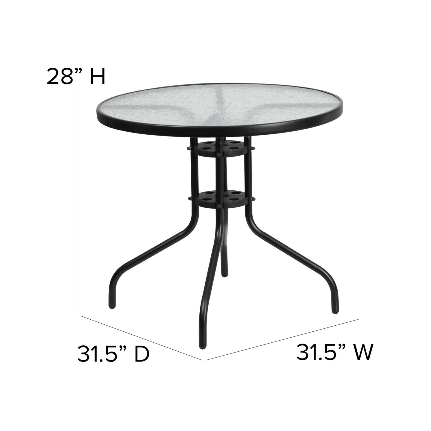 Emma and Oliver 31.5" Round Tempered Glass Metal Table with Smooth Ripple Design Top