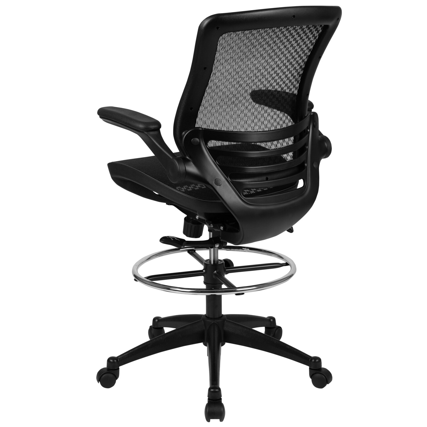 Emma and Oliver Mid-Back Transparent Mesh Drafting Chair with Flip-Up Arms