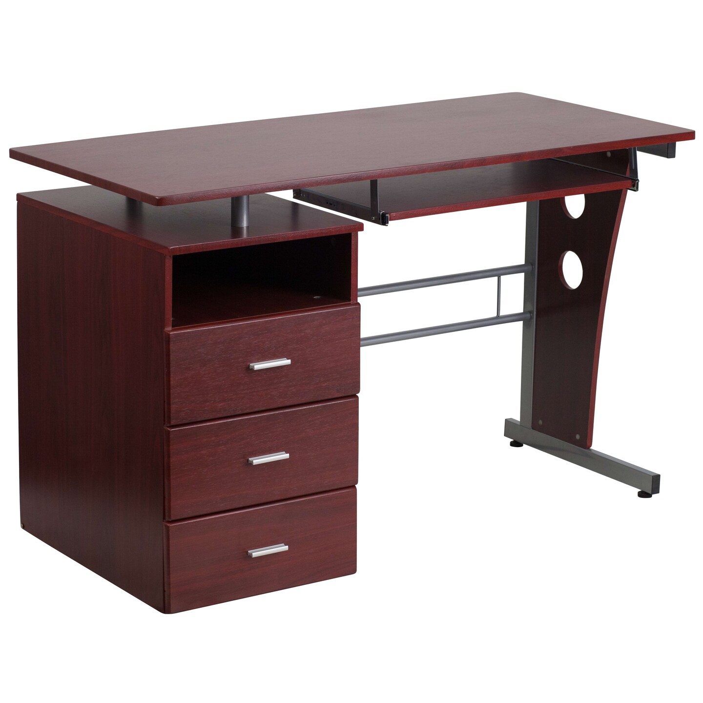 Emma and Oliver Computer Desk with Three Drawer Single Pedestal and Pull-Out Keyboard Tray