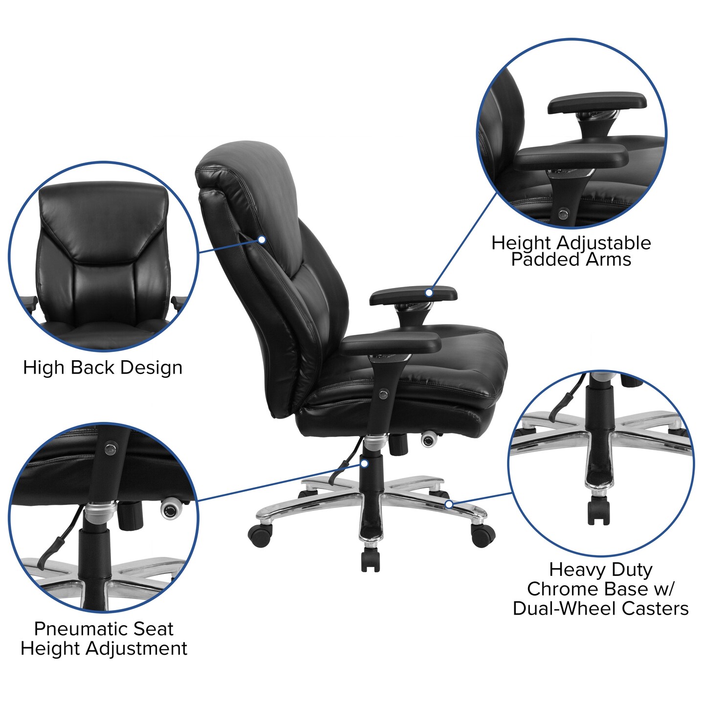 Emma and Oliver 24/7 400 lb. Big & Tall High Back Swivel Ergonomic Office Chair with Lumbar Knob