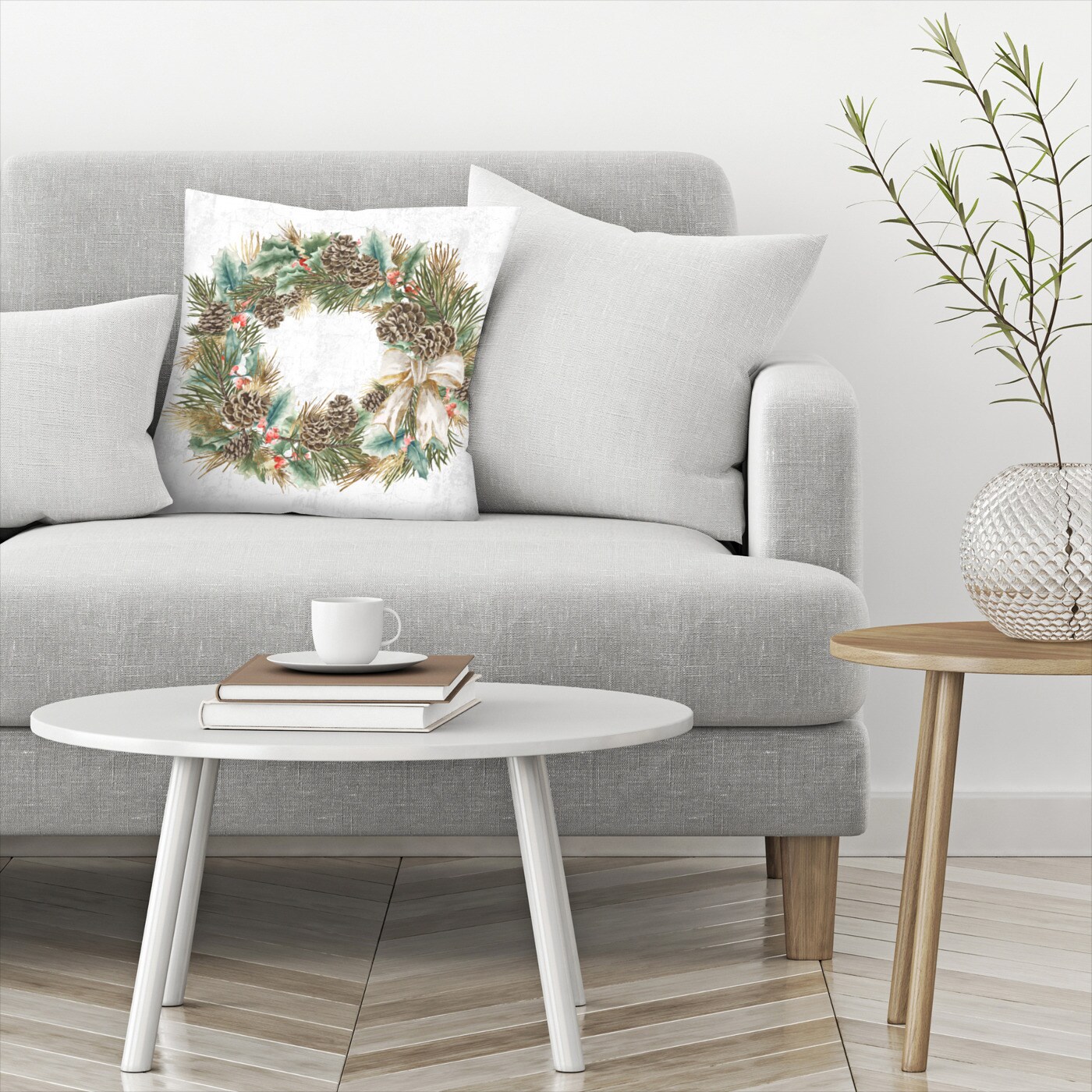 Golden Christmas Wreath Throw Pillow Americanflat Decorative Pillow