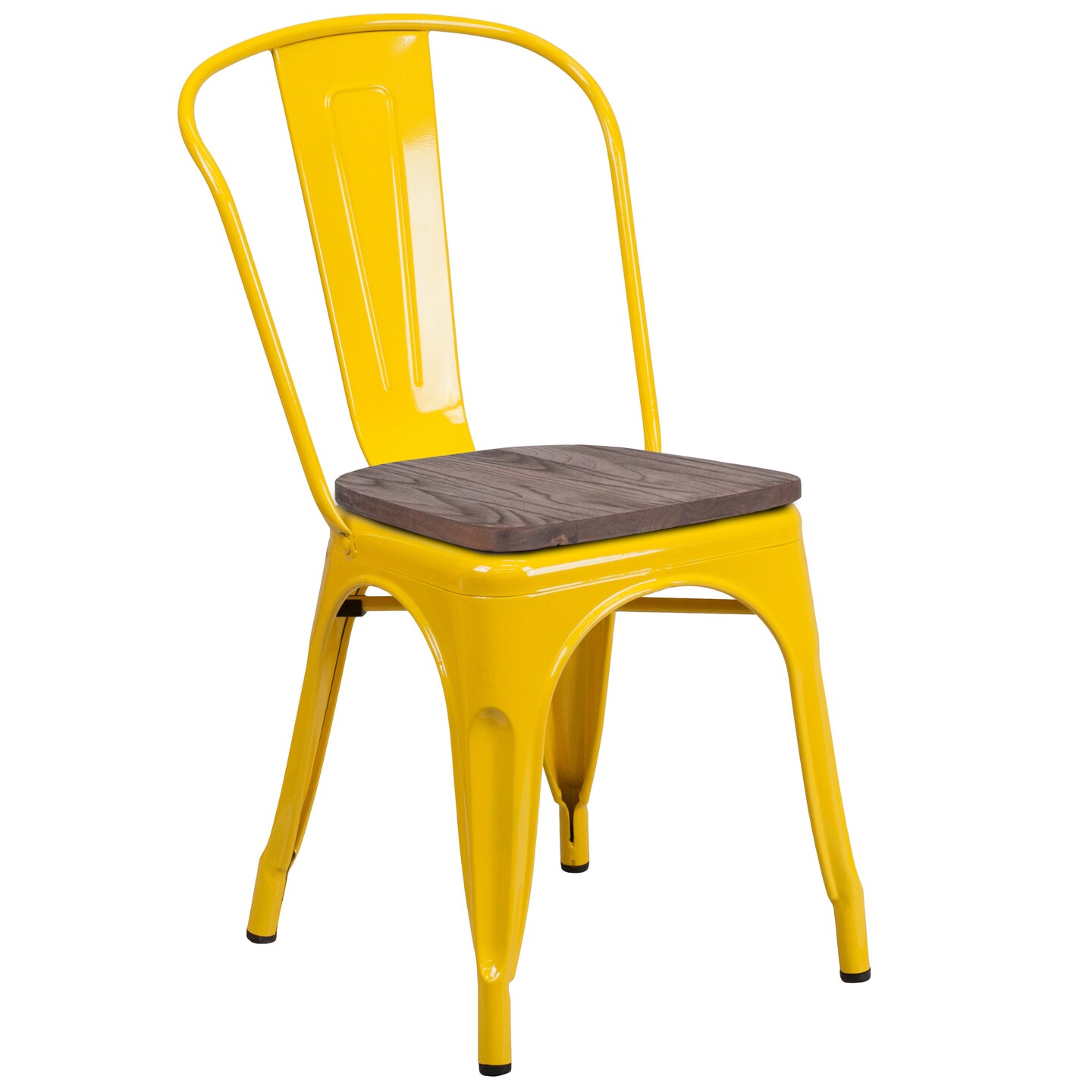 Merrick Lane Amsterdam Series Dining Chair - Blue Metal Frame - Textured Wooden Seat - Slatted, Curved Back