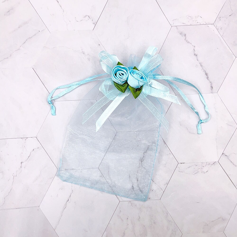 Designer’s Shop OB7004 Organza sheer Blue bags with Rose Drawstring