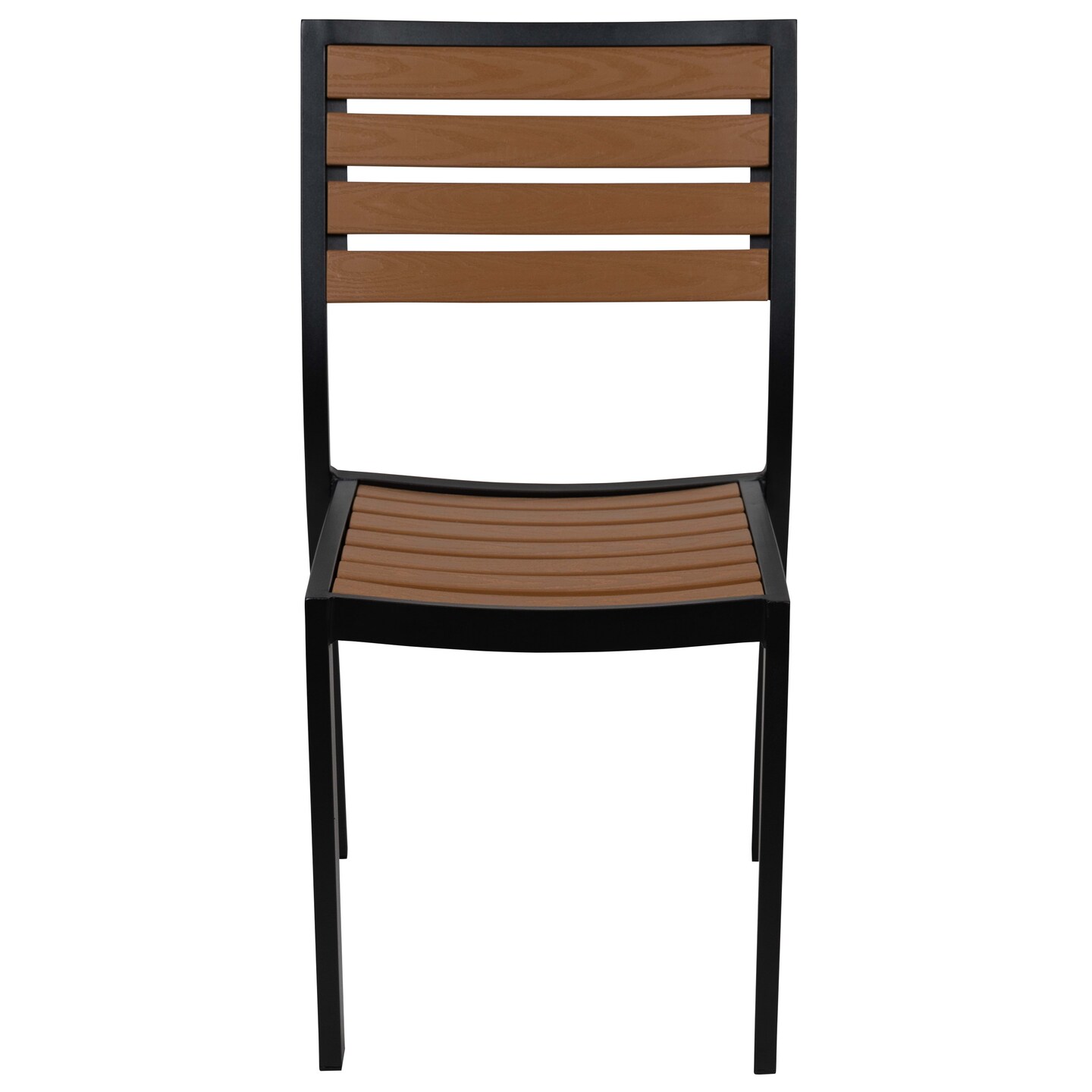 Merrick Lane Kersey Outdoor Side Chairs Poly Faux Wood and Metal Patio and Deck Chairs for All-Weather Use- Set of 2