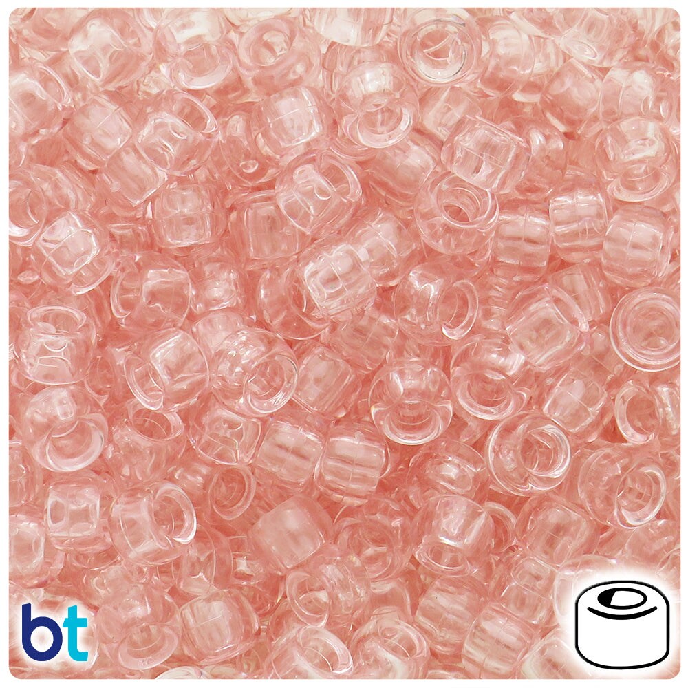 Transparent Pink Kandi Beads, Pink Barrel Beads for Bracelet, Pink Pon