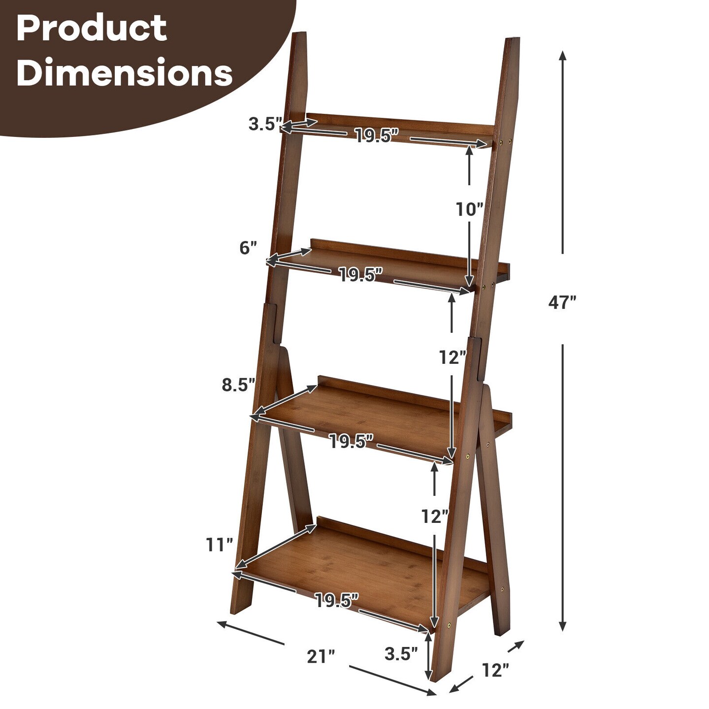 4-Tier Bamboo Ladder Shelf Bookcase for Study Room