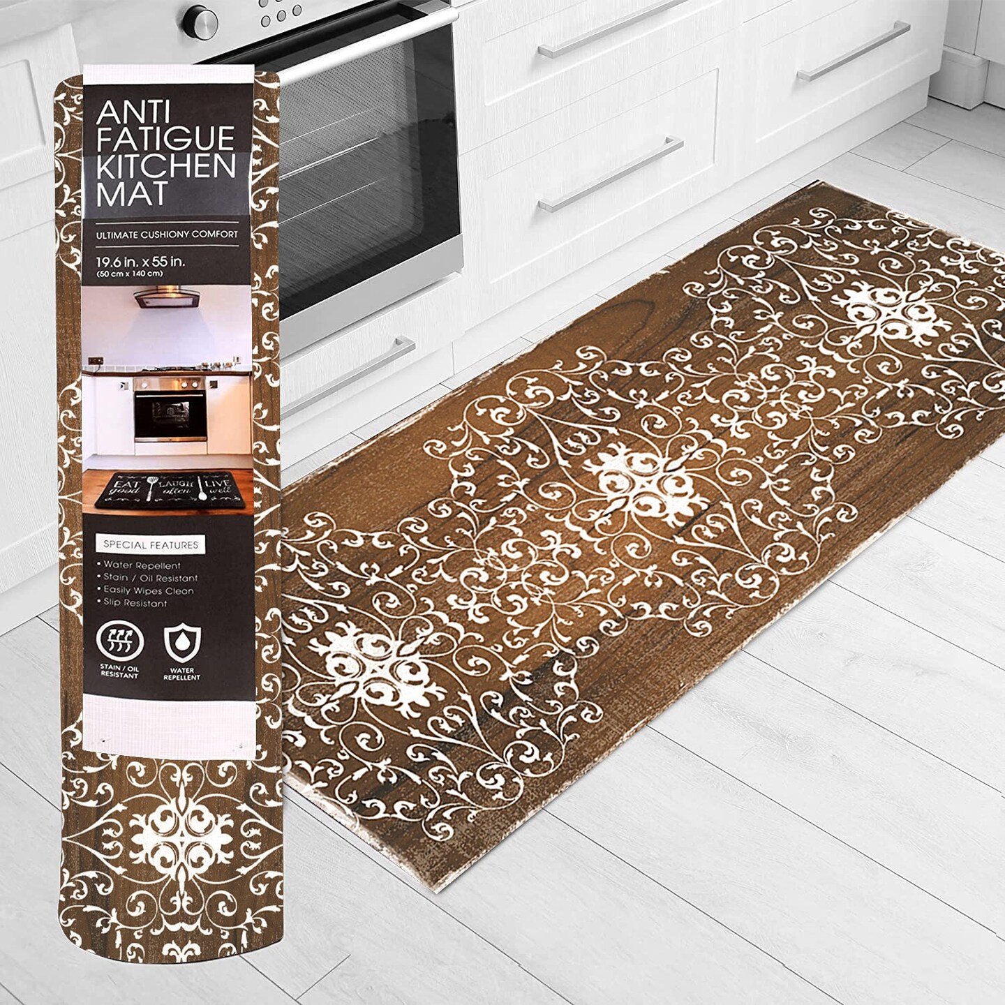 20x55 Oversized Cushioned Anti-fatigue Kitchen Runner Mat Scroll