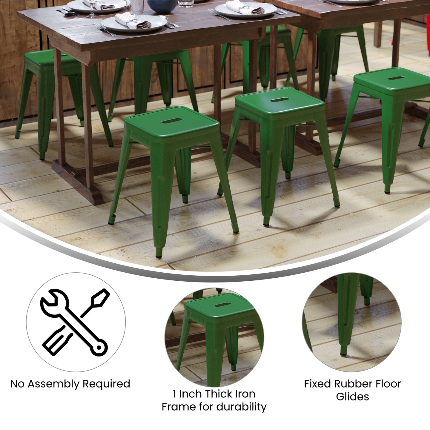 Emma and Oliver 18 Inch Table Height Indoor Stackable Metal Dining Stool-Set of 4
