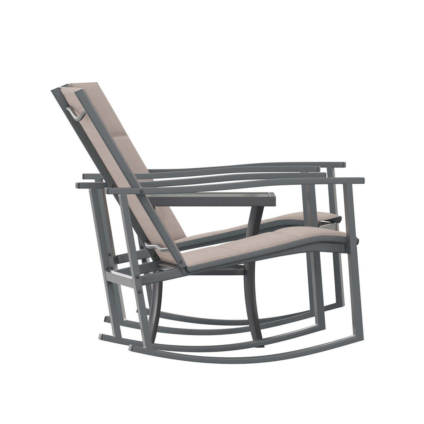 Merrick Lane Brevyn 3 Piece Outdoor Bistro Set with Flex Comfort Rocking Chairs and Steel Framed Glass Top Table