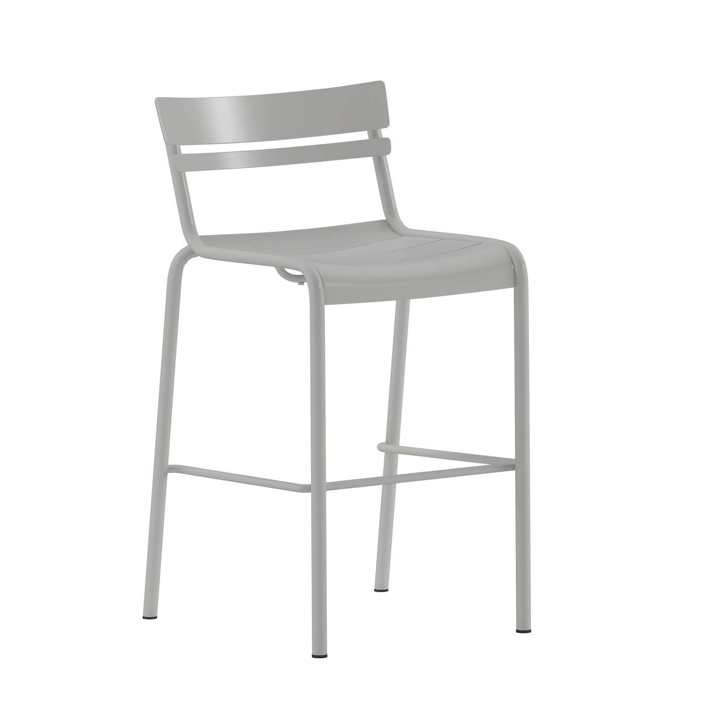 Emma and Oliver Rennes Armless Powder Coated Steel Stool with 2 Slat Back for Indoor-Outdoor Use