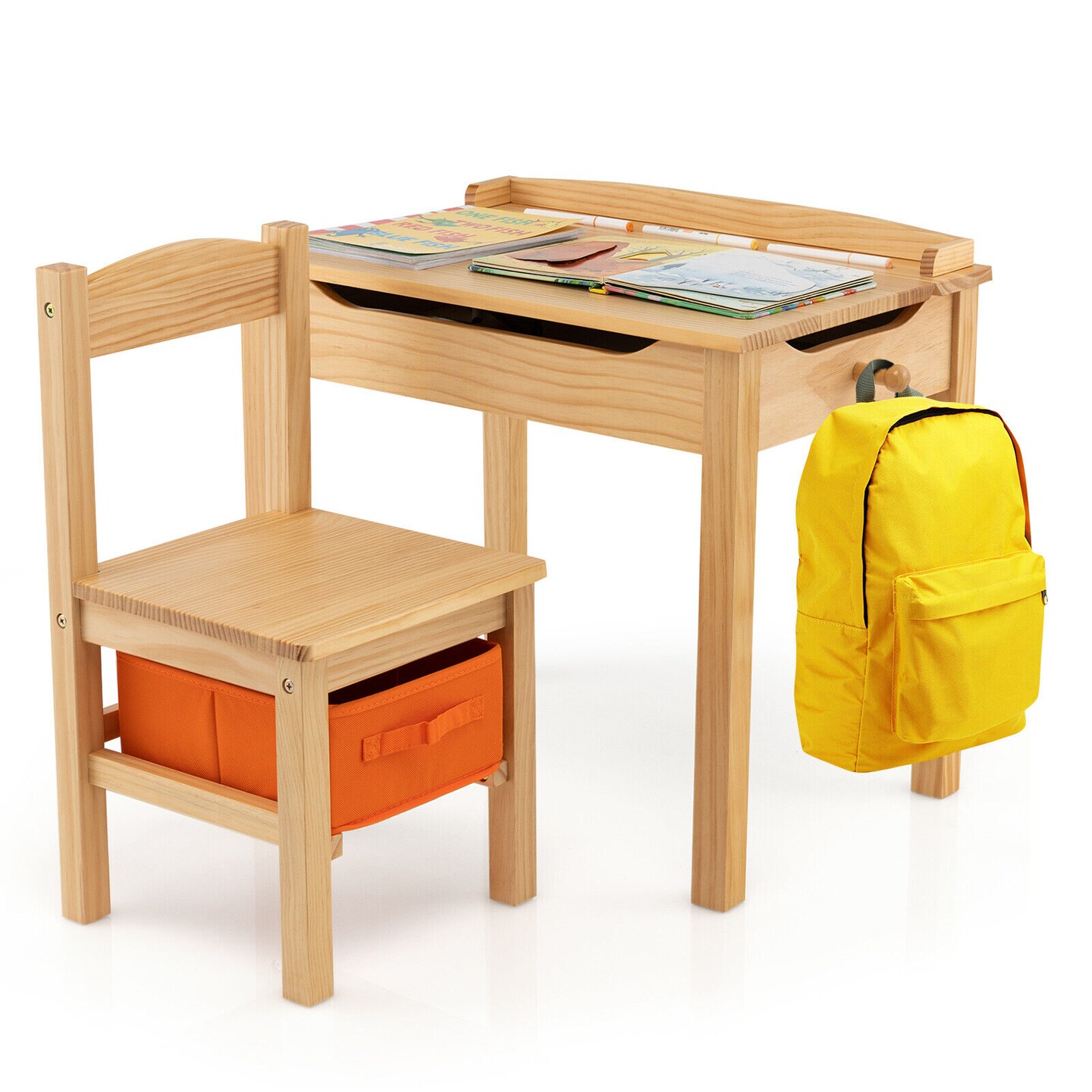 Wood Activity Kids Table and Chair Set with Flip Top Design and Pull-out Drawer