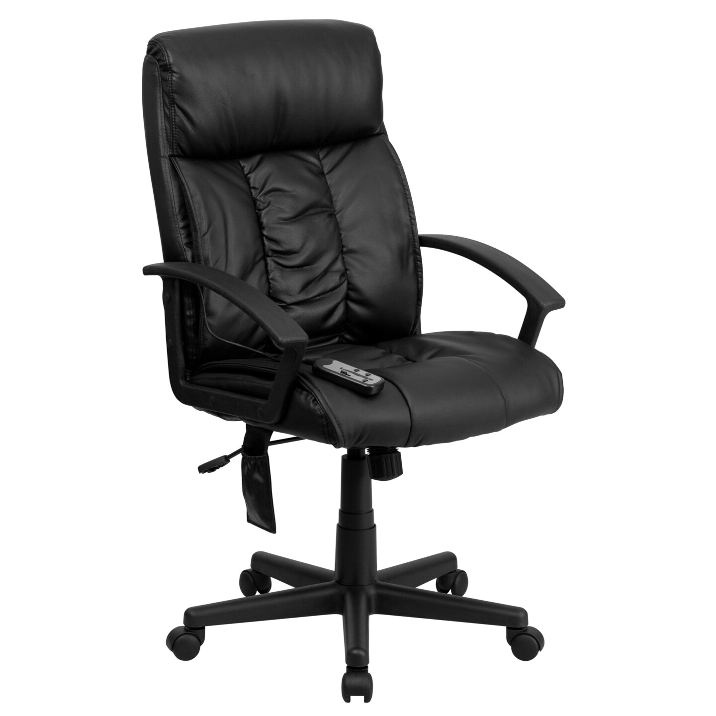 Emma and Oliver High Back Ergonomic Massaging Leather Soft Ripple Upholstered Executive Swivel Office Chair with Side Remote Pocket and Arms