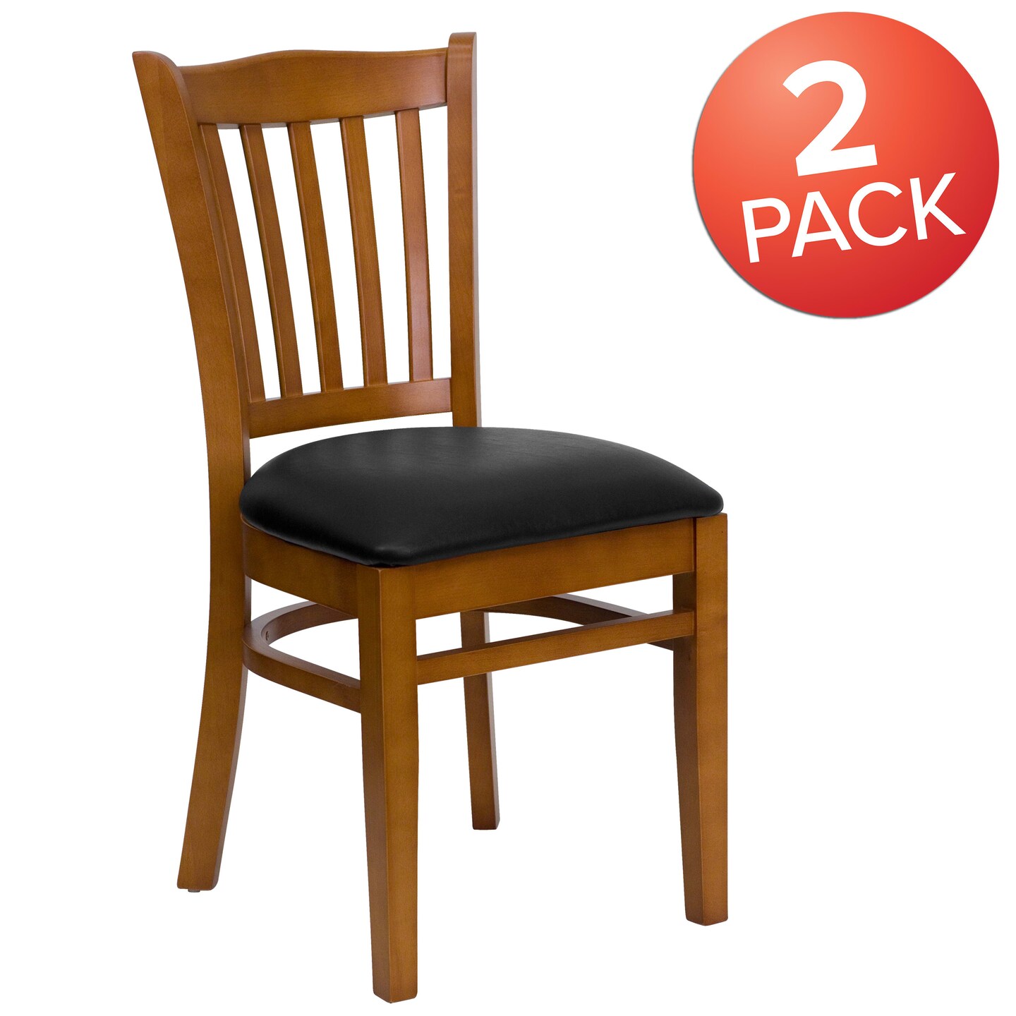 Emma and Oliver 2 Pack Vertical Slat Back Wooden Restaurant Chair