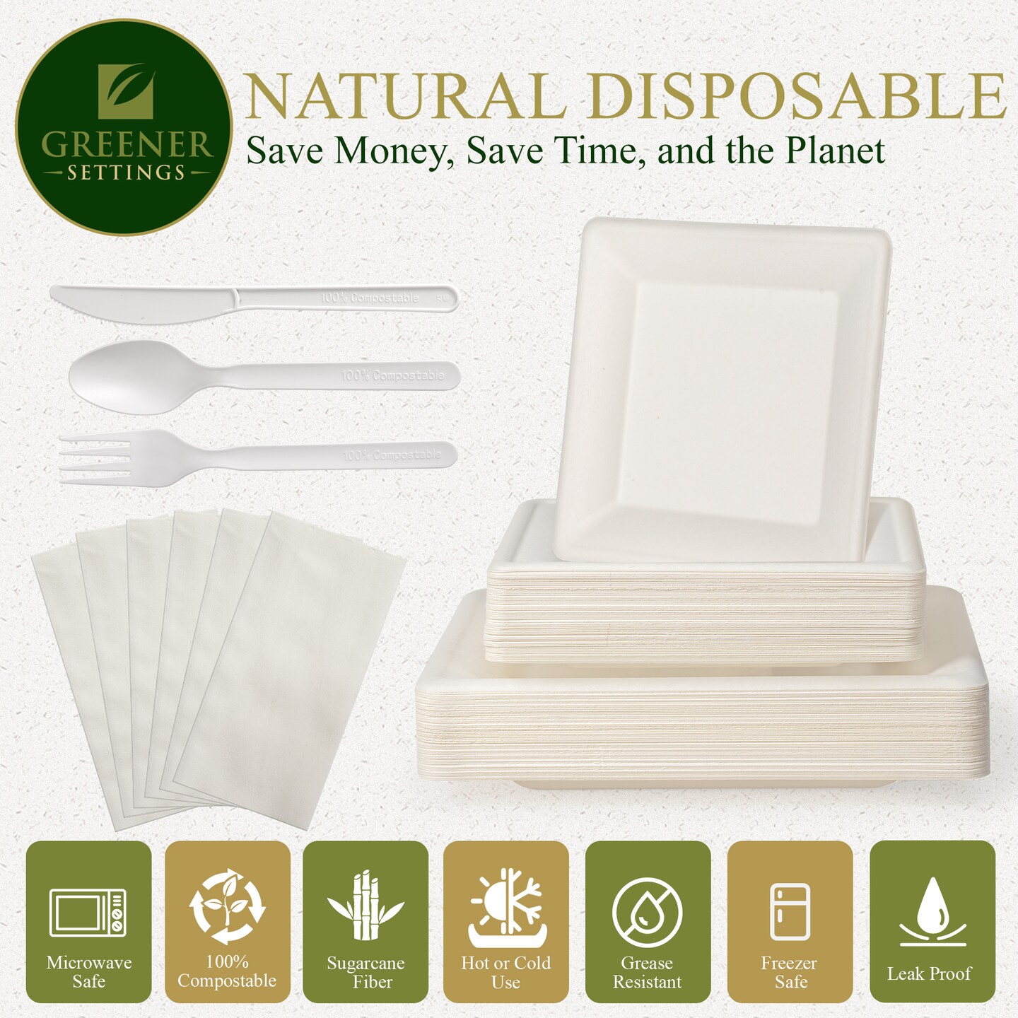 Disposable Paper Plates Cutlery Party Supply Kit for 50 Guests (Set of 50)