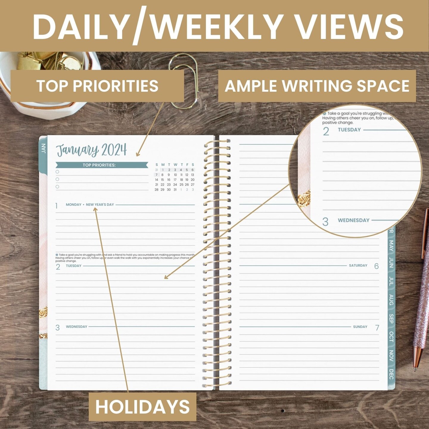 bloom daily planners 2024 Soft Cover Planner, 5.5" x 8.25", Daydream Believer, Pink & Blue