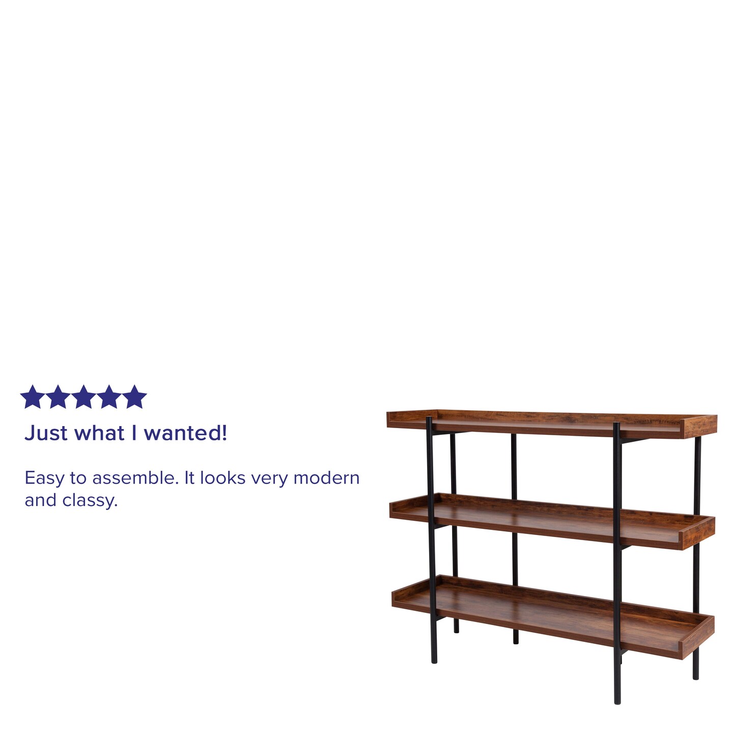 Merrick Lane Madison Industrial Style 3 Tiered Shelving Unit With Metal Frame and Raised Border - 35"H
