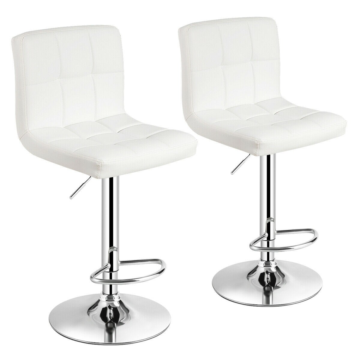 Set of Square Swivel Adjustable PU Leather Bar Stools with Back