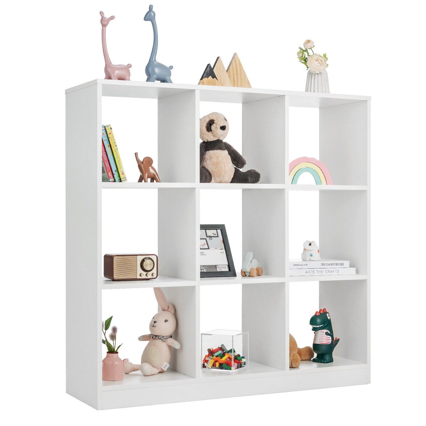 Kids 9 Cube Storage Organizer Toy Bookcase with Shelves White
