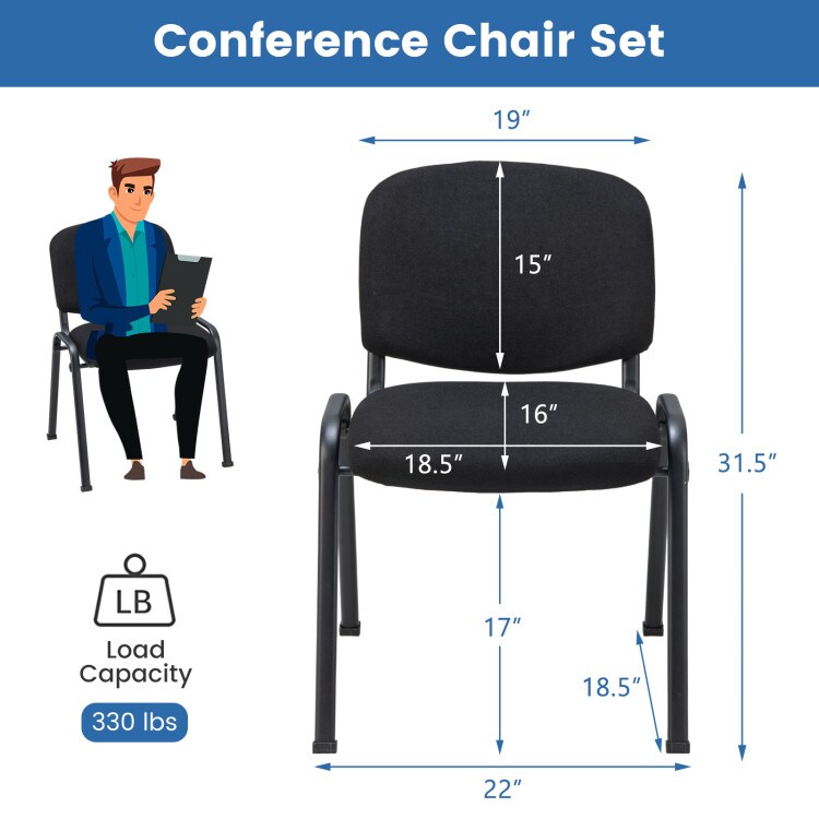 Office Chair with Metal Frame and Padded Cushions for Conference Room-Set of 5