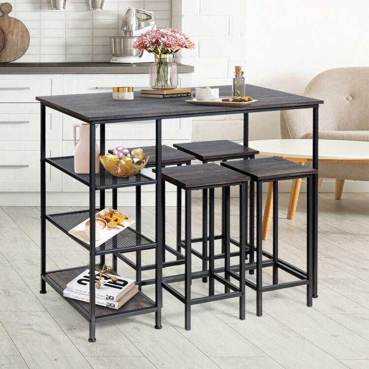 Set of 4 Bar Stools 24 Inch Counter Height Backless with Metal Frame
