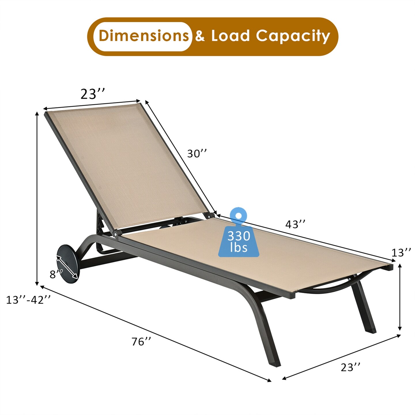 Costway Outdoor Patio Lounge Chair Chaise Reclining Aluminum Fabric Adjustable