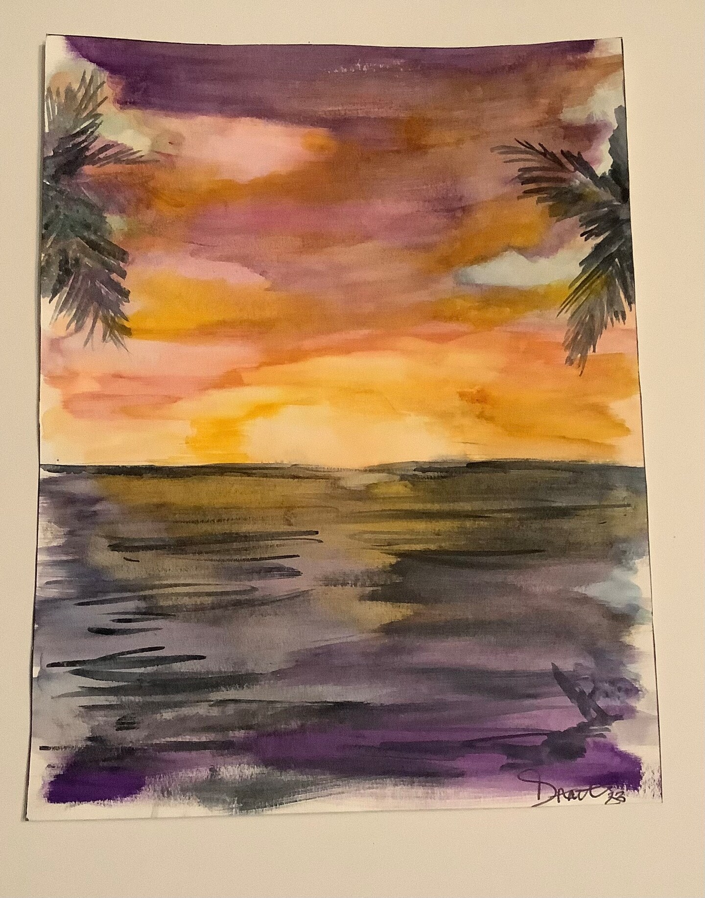 Watercolor pencil Beach Landscape