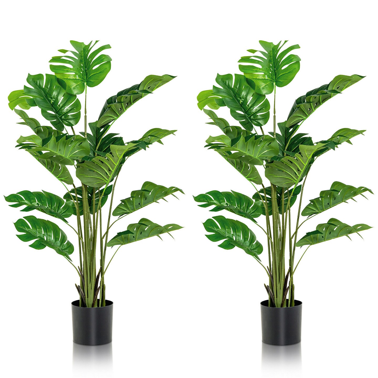 Green PEVA Plastic Monstera Artificial Tree 60 Inch with Cement Pot Set of 2 for Home and Office Decor