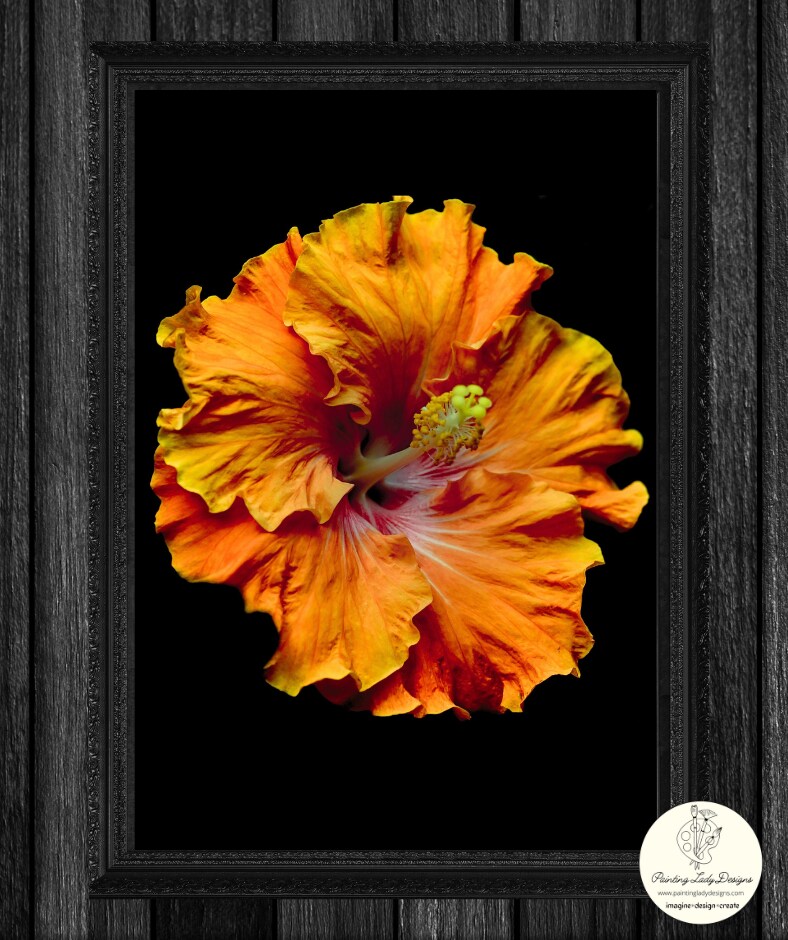 Night Flower Orange Flame - Art paper for Decoupage and Mixed Media  Large 24x36