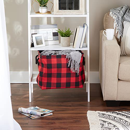 Check Storage Collection Collapsible Bin with Handles, Large Rectangle, 17.5x12x15, Red & Black