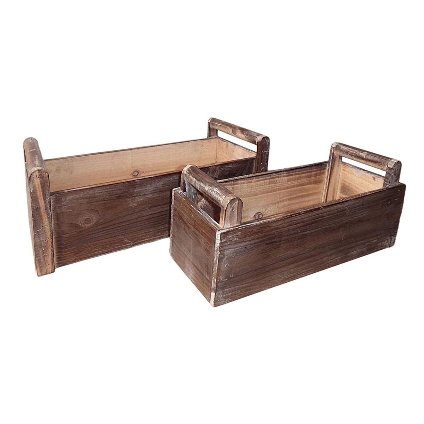 Contemporary Home Living Set of 2 Brown Rectangular Ledge Planters with Handle 13.75&#x22;