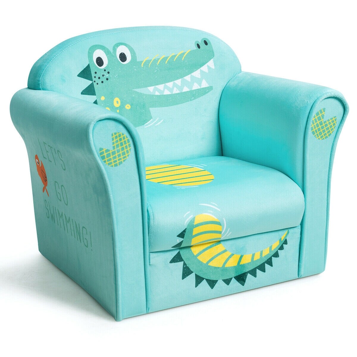 Kids Armrest Upholstered Sofa Chair with Cute Patterns with Wide Backrest
