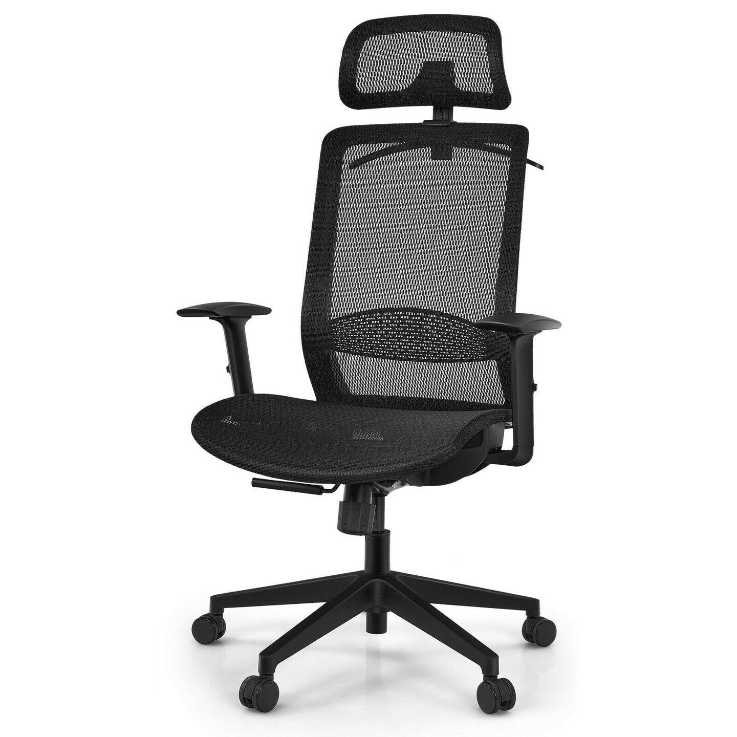 Ergonomic Height Adjustable Task Chair Heating Lumbar Support Headrest  White