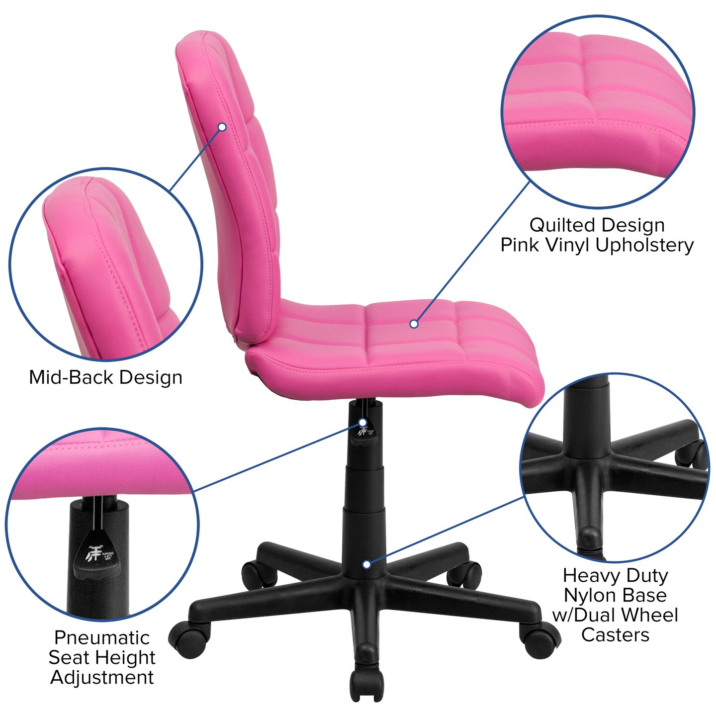 Emma and Oliver Mid-Back Quilted Vinyl Swivel Task Office Chair