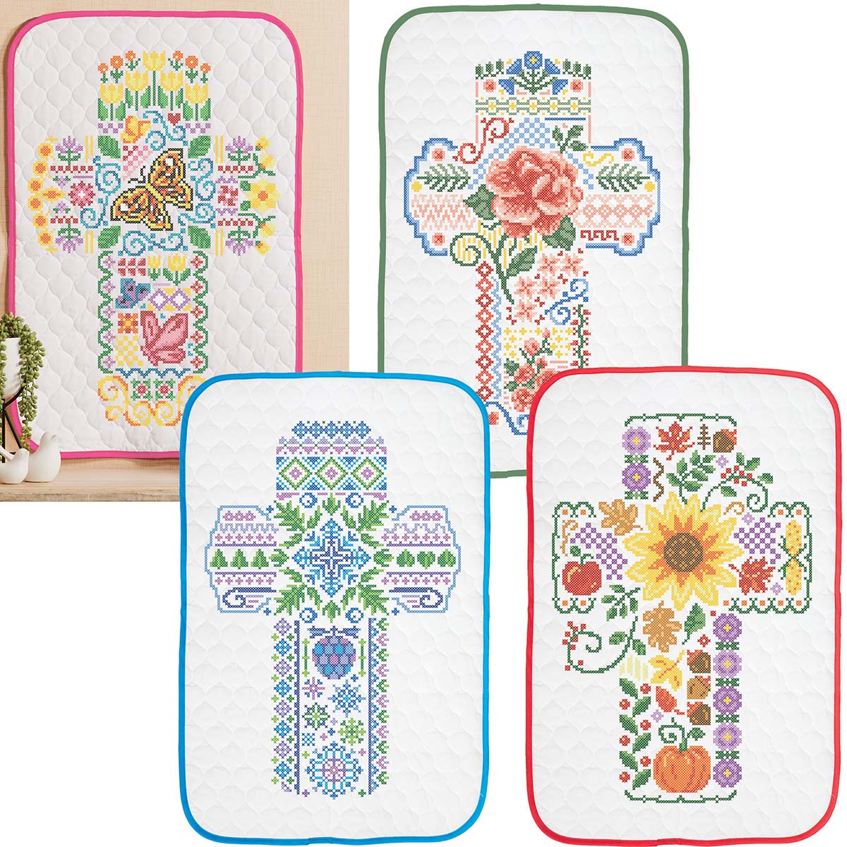 Herrschners  Seasonal Crosses Set Stamped Cross-Stitch