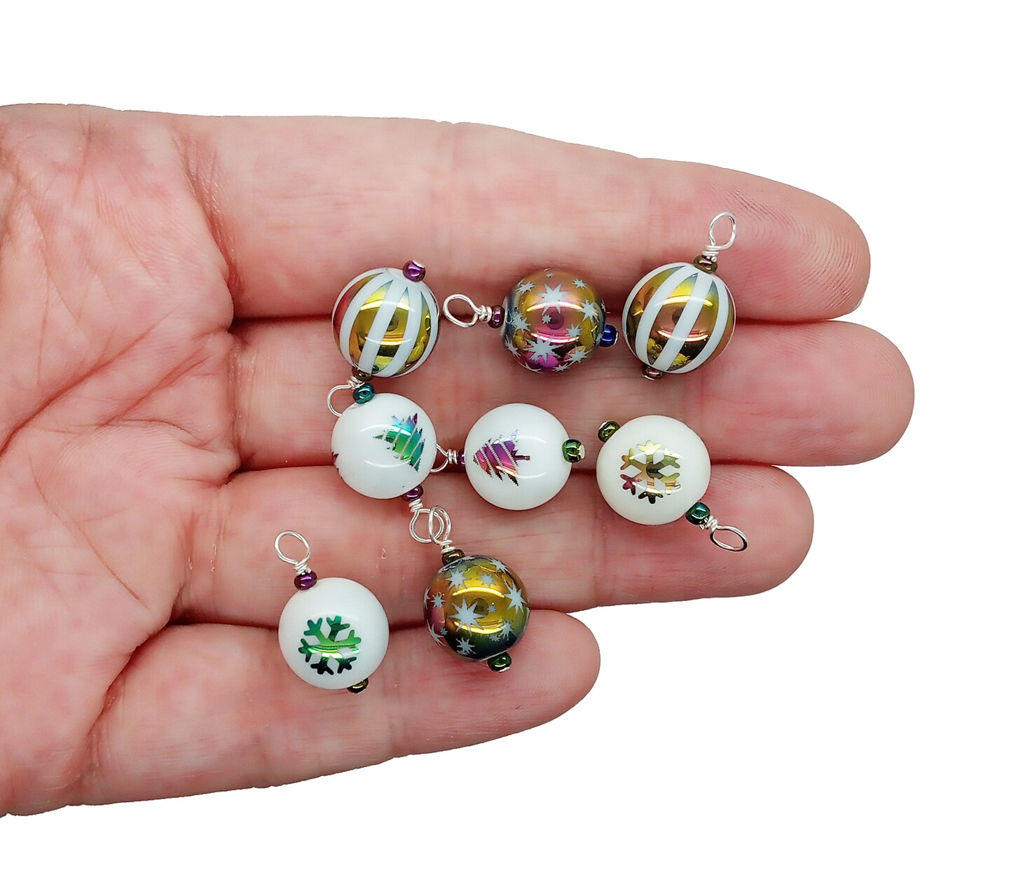 Pretty Miniature Ornaments, 8 pieces, Rainbow Christmas Patterns for Dollhouse Tree, Adorabilities