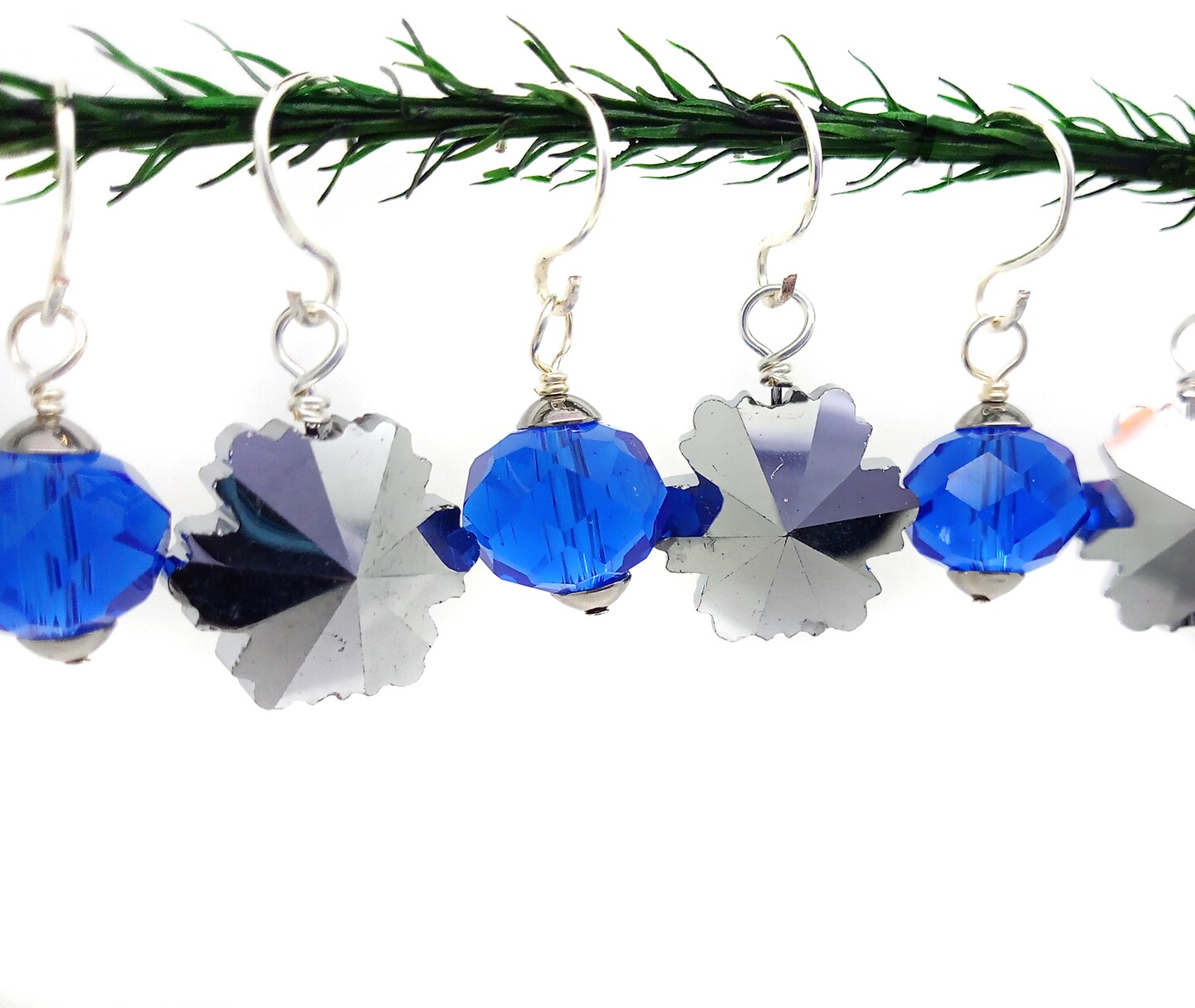 Miniature Ornaments, 8 pieces, Silver Snowflakes &#x26; Blue Baubles, Adorabilities