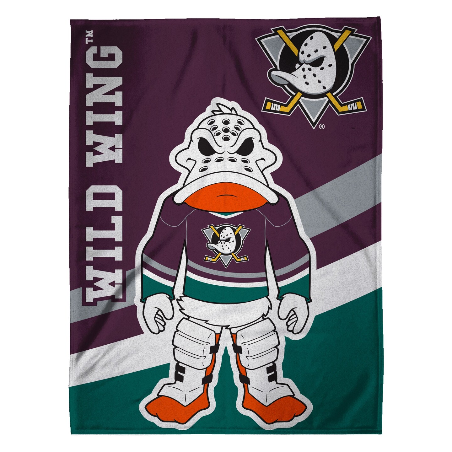 Sleep Squad Anaheim Ducks Wild Wing Mascot Throwback 60&#x201D; x 80&#x201D; Raschel Plush Hockey Blanket