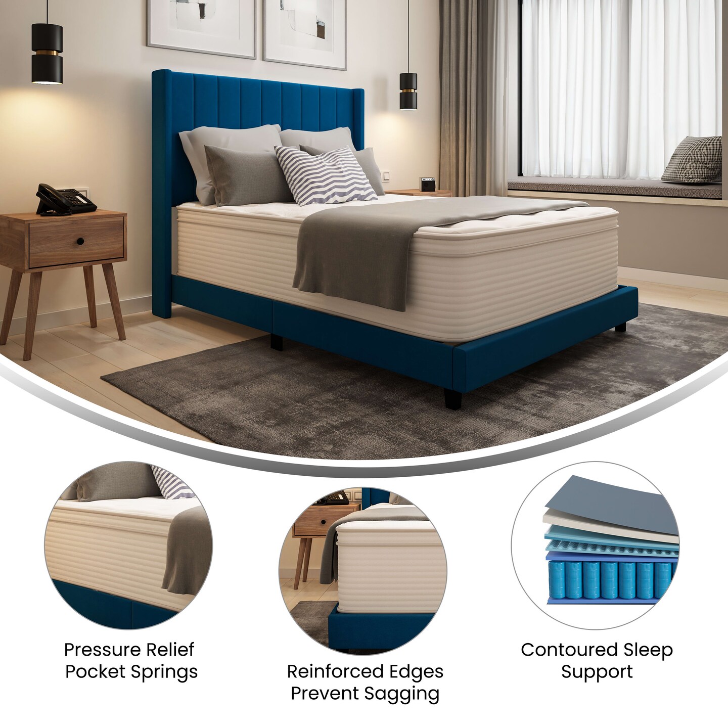 Merrick Lane Vienna 14" Premium Comfort Euro Top Hybrid Pocket Spring and Memory Foam Mattress in a Box with Reinforced Edge Support
