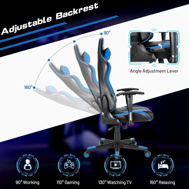 Gaming Chair Adjustable Swivel Racing Style Computer Office Chair-White