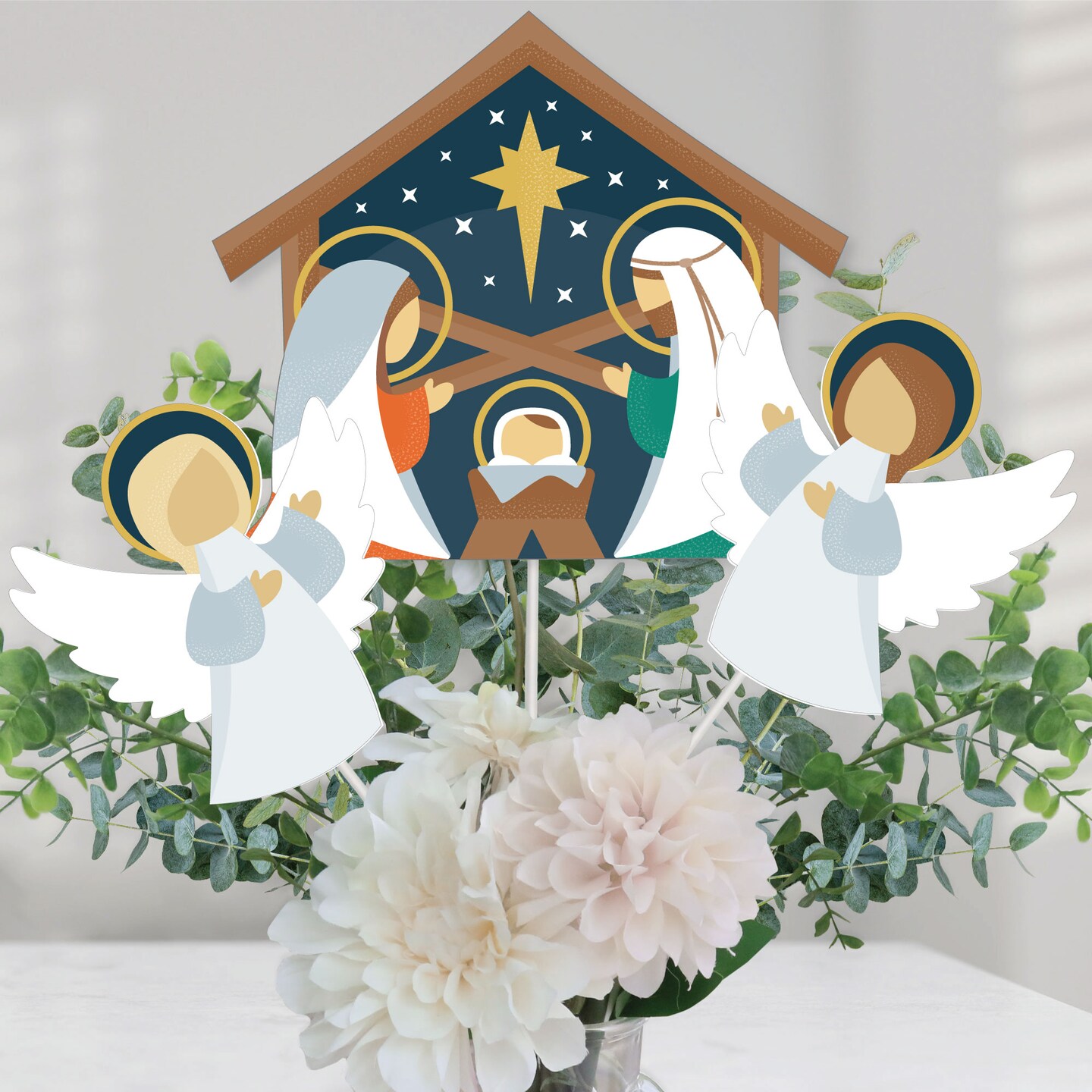 Big Dot of Happiness Holy Nativity - Manger Scene Religious Christmas Centerpiece Sticks - Table Toppers - Set of 15