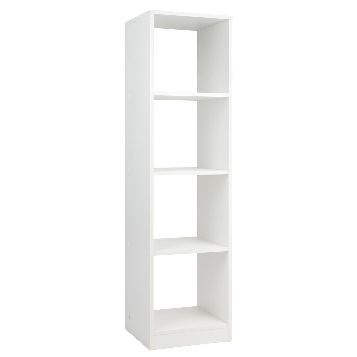 White 5-Tier 4-Cube Narrow Bookcase Tall Storage Shelf Organizer for Living Room or Bedroom