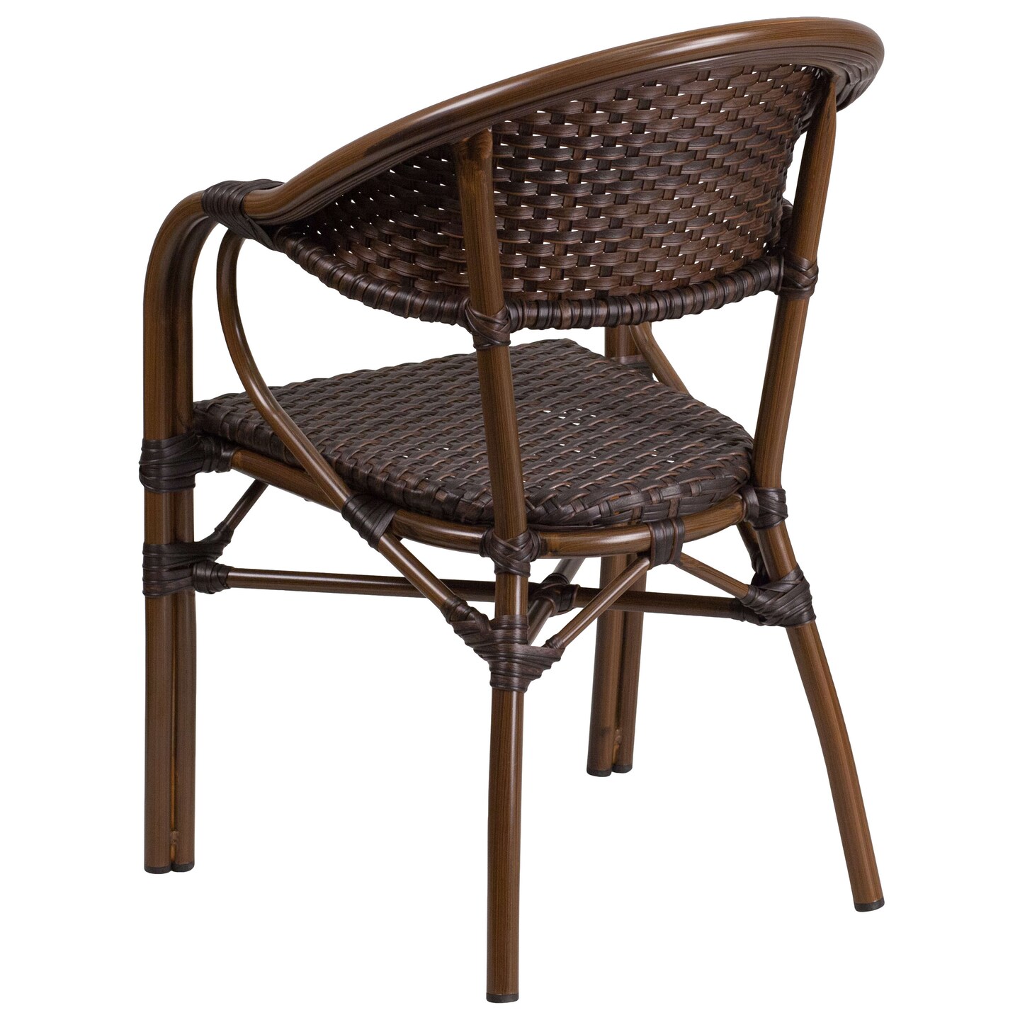 Emma and Oliver 3 Pack Rattan Restaurant Patio Chair with Bamboo-Aluminum Frame