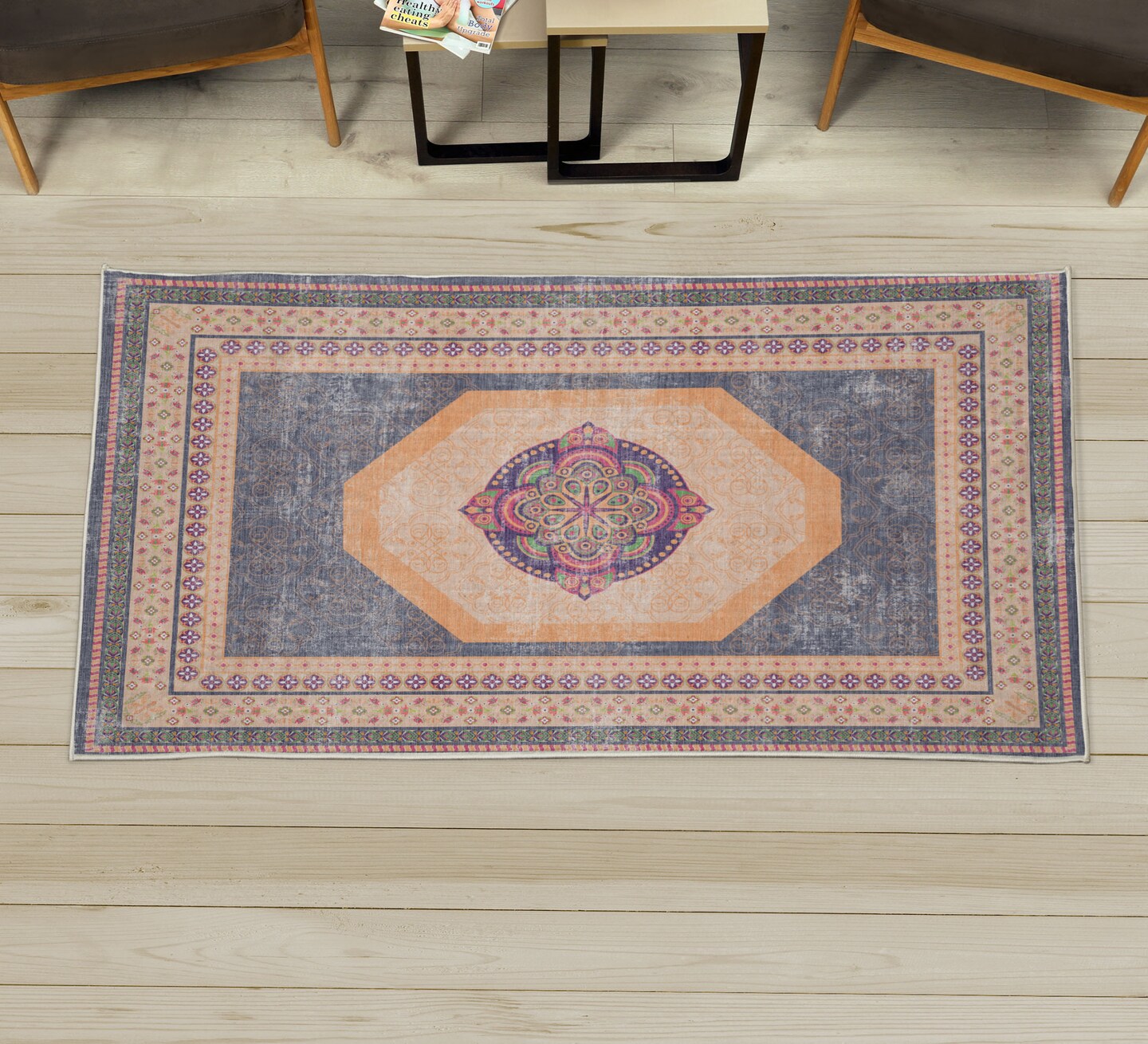 Ambesonne Bohemian Decorative Rug, Mandala Like Floral Medallion Motif ...